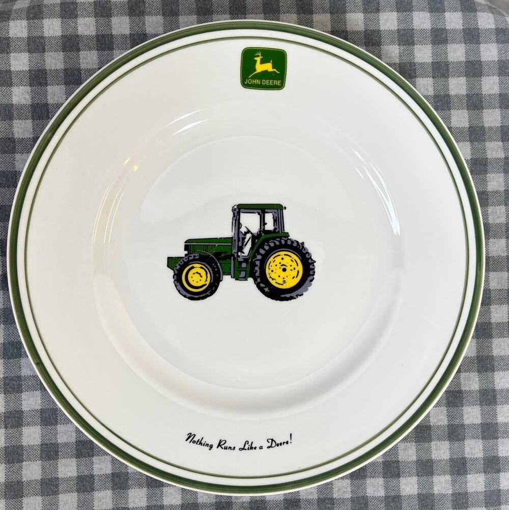 John Deere Green Tractor Dinner Plate 11 1/4" Heavy Ceramic Gibson Discontinued